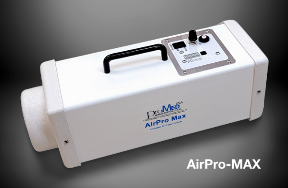 The AirPro-MAX uses AtmosAir's bipolar ionization technology to disinfect a room of up to 100 SqM